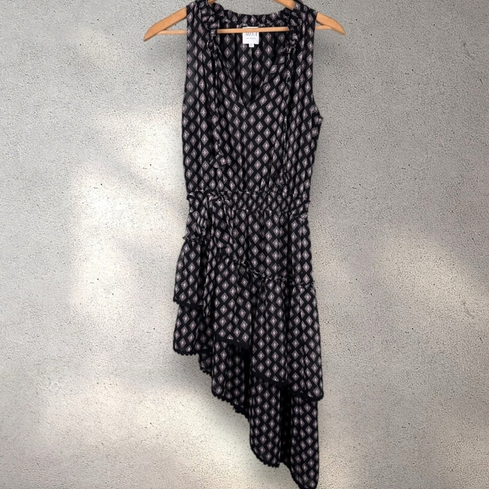 Misa Los Angeles Asymmetrical Black Lapis Ruffles Fairy Shalom Ilysa Dress Sz XS